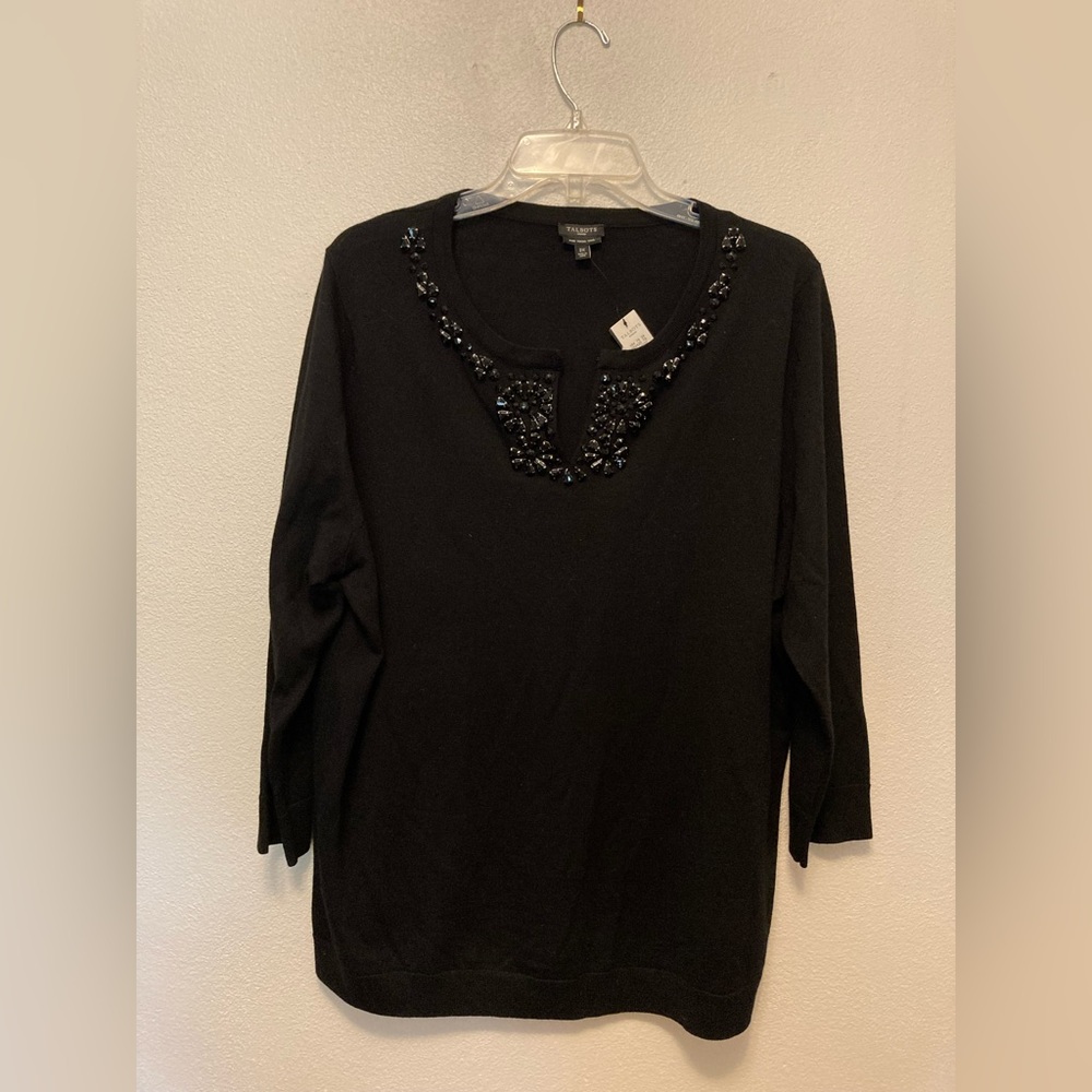 Talbots Black Beaded 3/4 sleeve Sweater